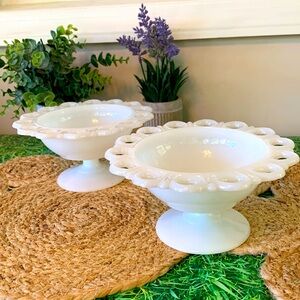 Vintage Glimma Glimåkra white Opal milk glass bowl dish (set of 2), EUC